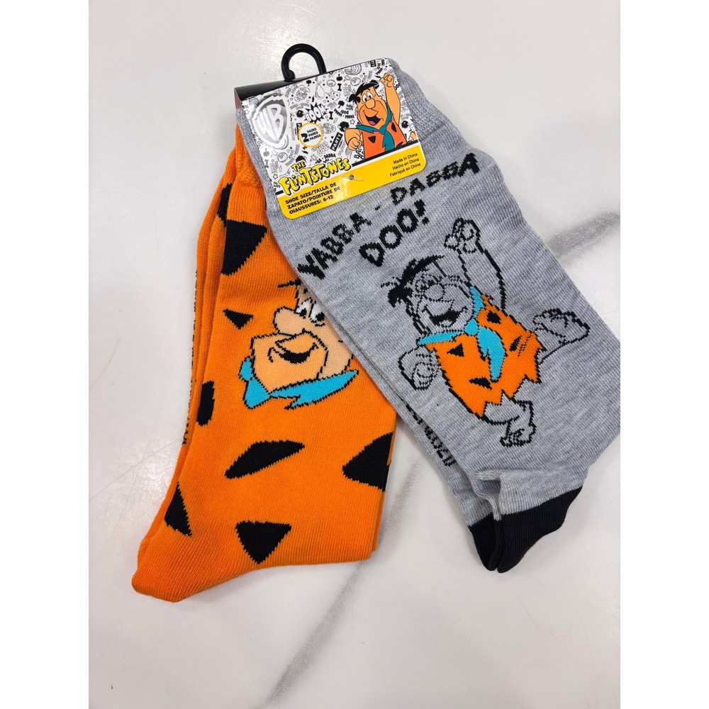 Warner Bros The Flintstones Fred Flintstone 2 Pack Crew Socks Mens Size 6-12